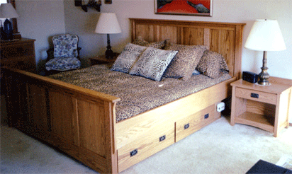 oak platform bed with spacious storage drawers