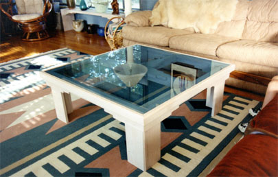 Oak Coffee Table With BLue Wash and Glass Top