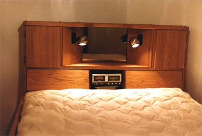 oak headboard with storage and lights