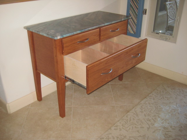 Granite-topped Curio Table drawer open