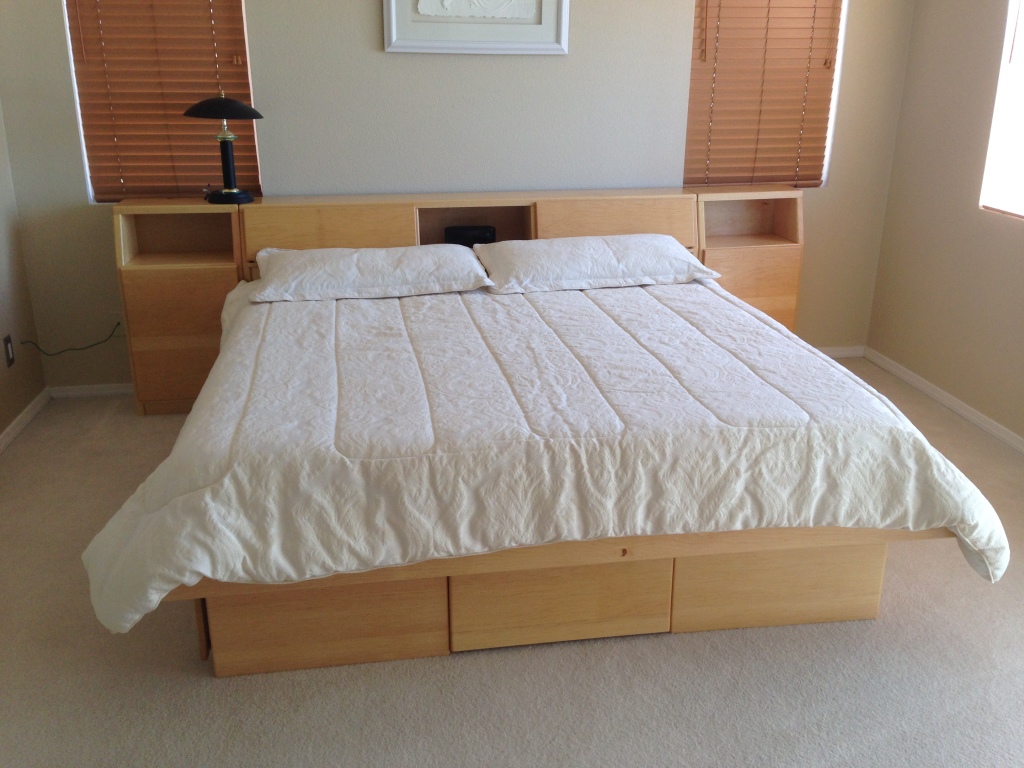 platform bed with underbed storage drawers and cavity