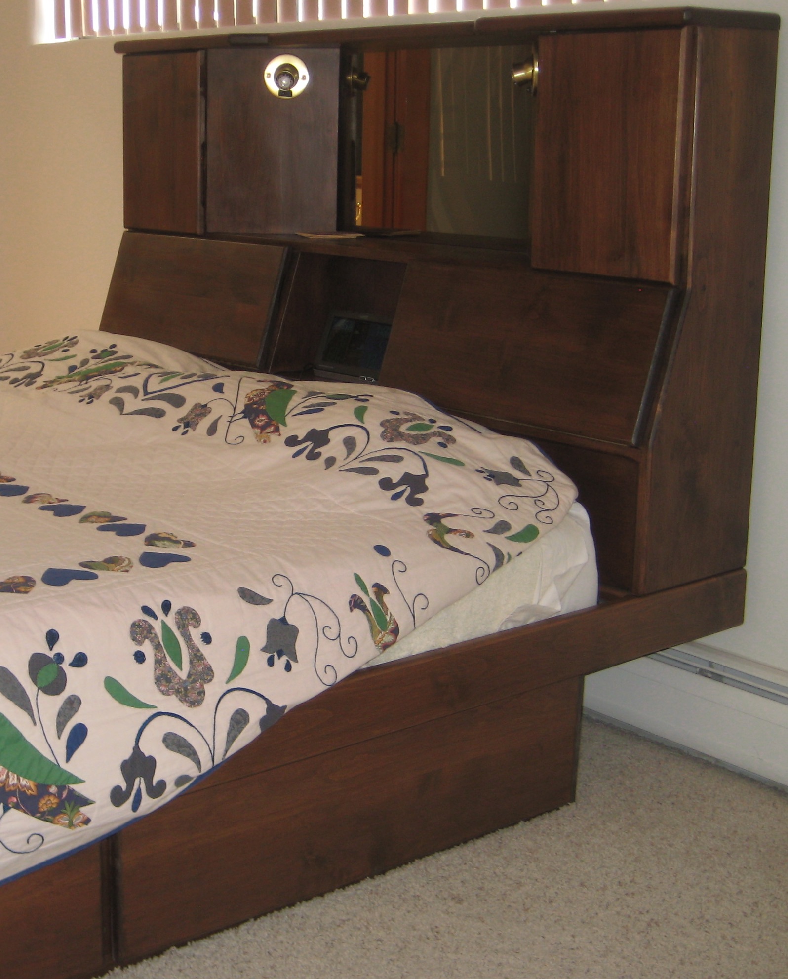 oak headboard with storage and lights